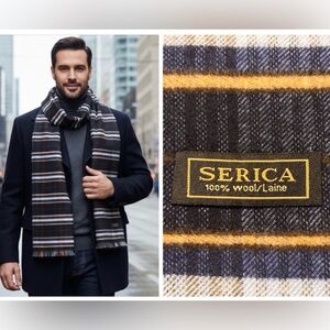 Serica 100% Wool Plaid Fringe Scarf